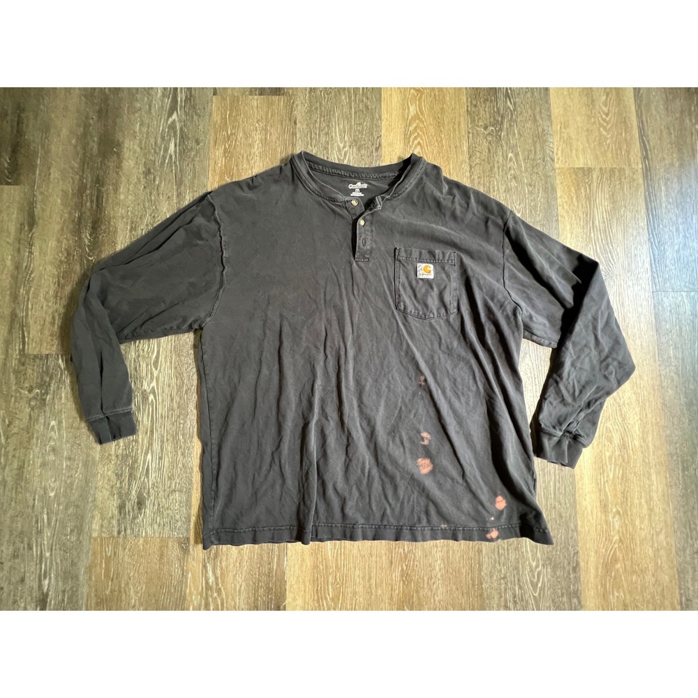 Carhartt Henley Shirt Mens XL Black Good Distressed Long Sleeve Pocket Workwear